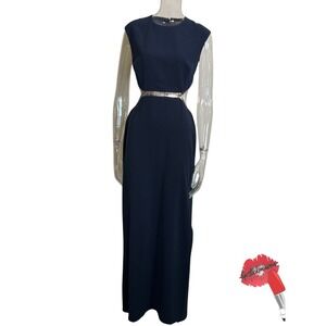 Halston Heritage Dress Women 4 Navy Blue Maxi Evening Gown Cut Out‎